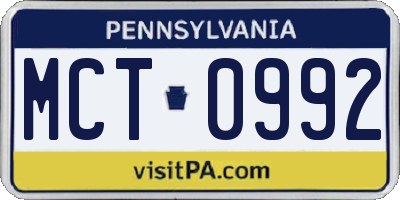 PA license plate MCT0992