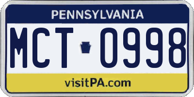 PA license plate MCT0998