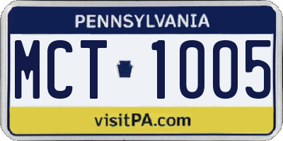 PA license plate MCT1005