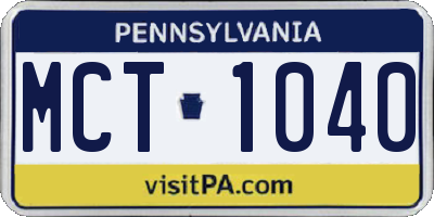 PA license plate MCT1040