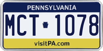 PA license plate MCT1078