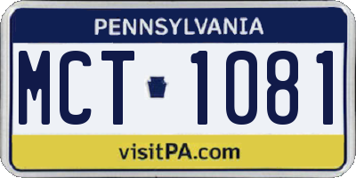 PA license plate MCT1081