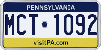 PA license plate MCT1092