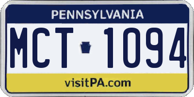 PA license plate MCT1094