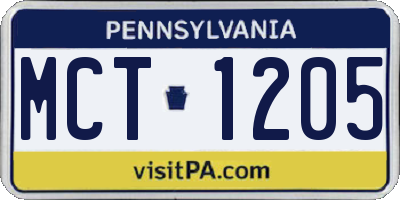 PA license plate MCT1205
