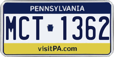 PA license plate MCT1362
