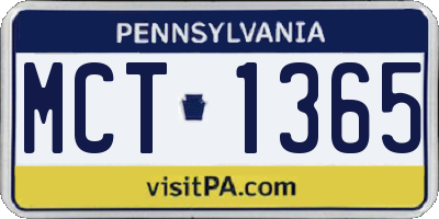 PA license plate MCT1365