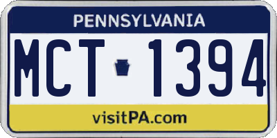 PA license plate MCT1394