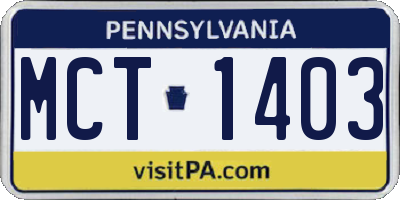 PA license plate MCT1403