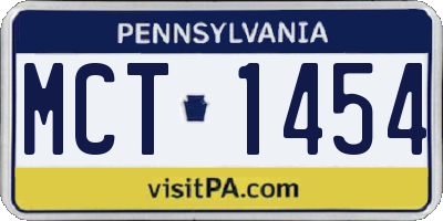PA license plate MCT1454