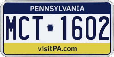 PA license plate MCT1602