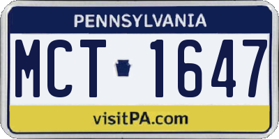 PA license plate MCT1647