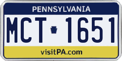 PA license plate MCT1651