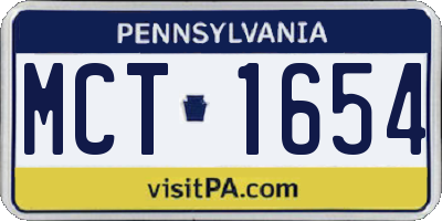 PA license plate MCT1654
