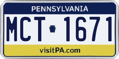 PA license plate MCT1671