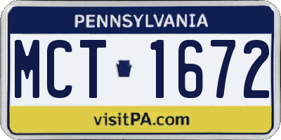 PA license plate MCT1672