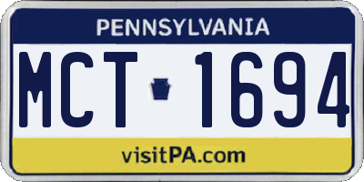 PA license plate MCT1694