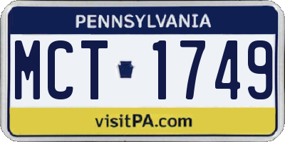 PA license plate MCT1749