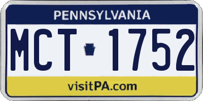 PA license plate MCT1752