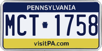 PA license plate MCT1758