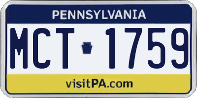 PA license plate MCT1759