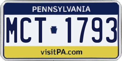 PA license plate MCT1793