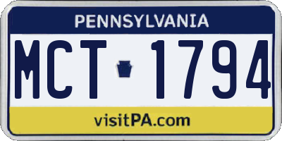 PA license plate MCT1794