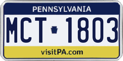 PA license plate MCT1803