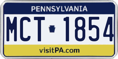 PA license plate MCT1854
