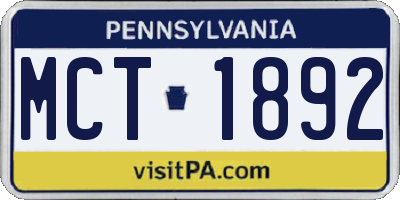 PA license plate MCT1892