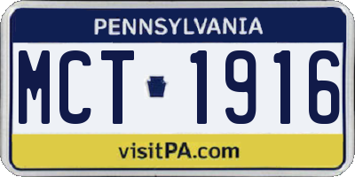 PA license plate MCT1916