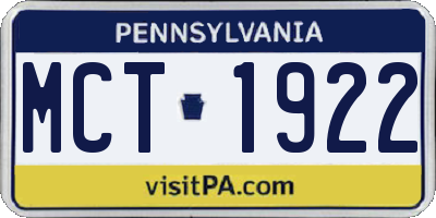PA license plate MCT1922