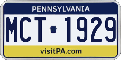 PA license plate MCT1929