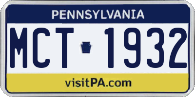 PA license plate MCT1932