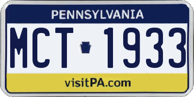 PA license plate MCT1933