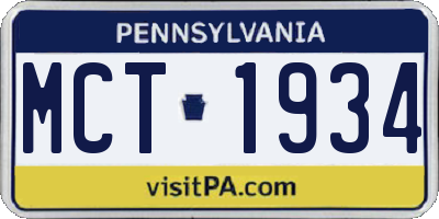 PA license plate MCT1934