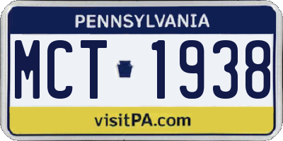 PA license plate MCT1938