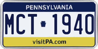 PA license plate MCT1940