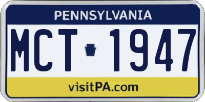 PA license plate MCT1947