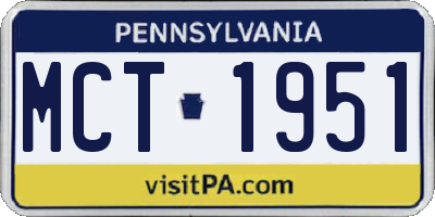 PA license plate MCT1951