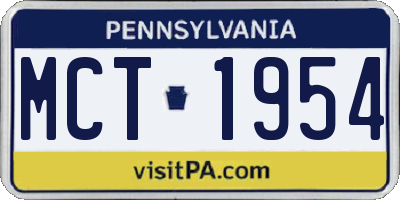 PA license plate MCT1954