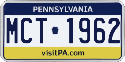 PA license plate MCT1962