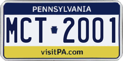 PA license plate MCT2001