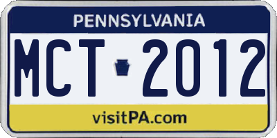 PA license plate MCT2012