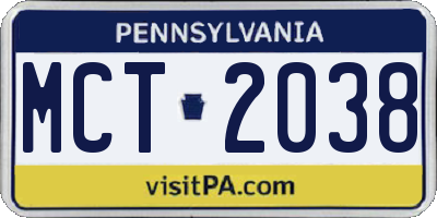 PA license plate MCT2038