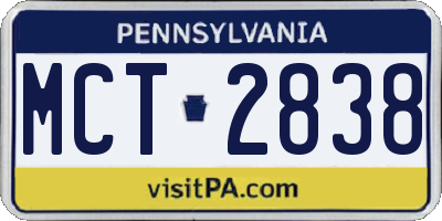 PA license plate MCT2838