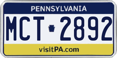 PA license plate MCT2892