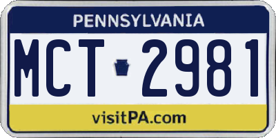 PA license plate MCT2981