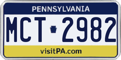 PA license plate MCT2982