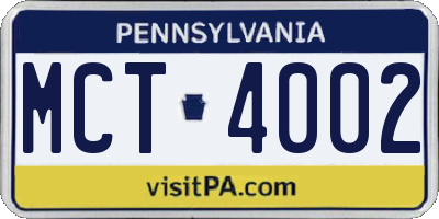 PA license plate MCT4002